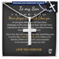 To My Son message card with a cross-pendant necklace.
