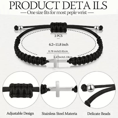 Black and white couple bracelets with cross motif — gift-ready presentation