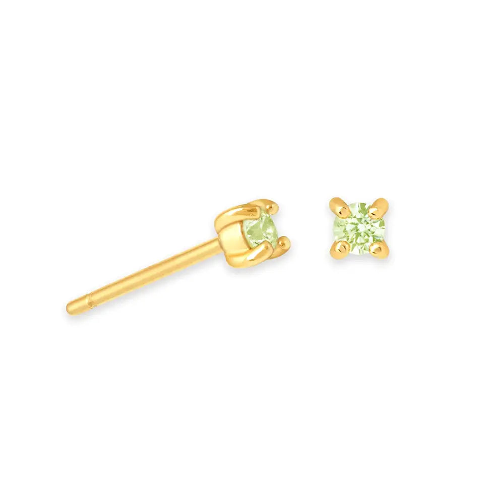 Birthstone Stud Earrings for Women — 925 Sterling Silver, 18K Gold Plated, Mini CZ