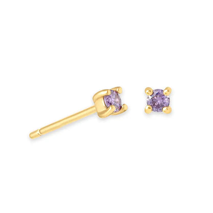 Birthstone Stud Earrings for Women — 925 Sterling Silver, 18K Gold Plated, Mini CZ