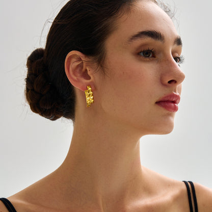 Trendy Women Daily Fashion Statement Electroforming Bold 999 Pure Silver Geometry Irregular Square Rivet Chunky Earrings