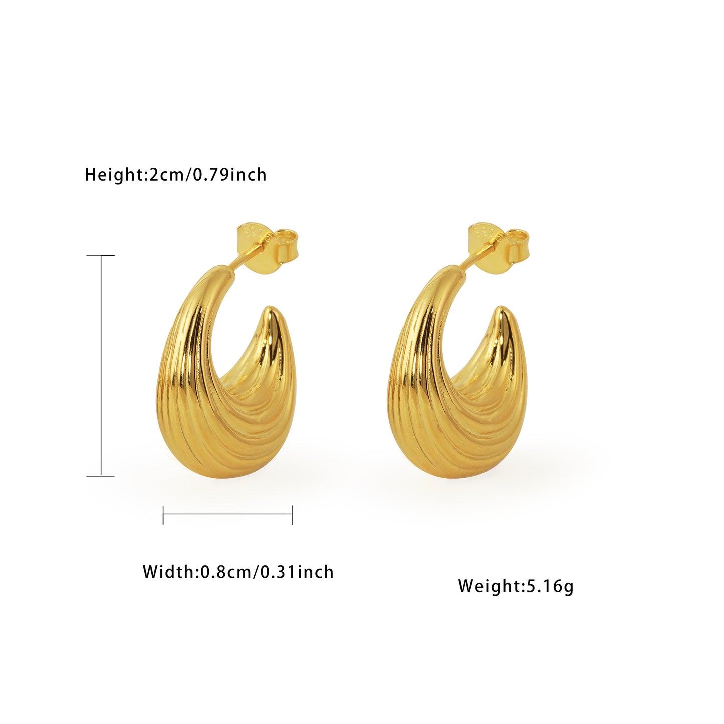 Electroforming Fashion Irregular Strip Pattern Large Light Bold Look Exaggerated Jewelry 999 Sterling Silver Hoop  Earrings