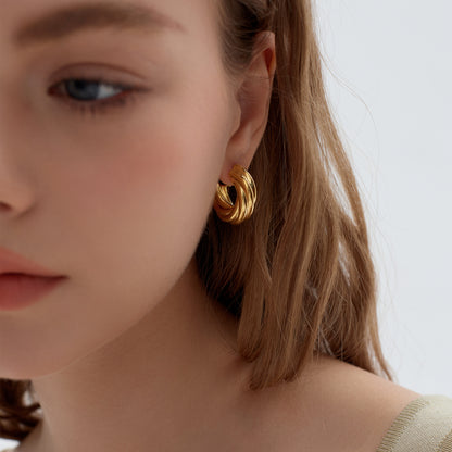 Exaggerated Hollow Chunky Electroforming Elegant Twisted 999 Sterling Silver Statement Jewelry Mini Round Hoop Earrings