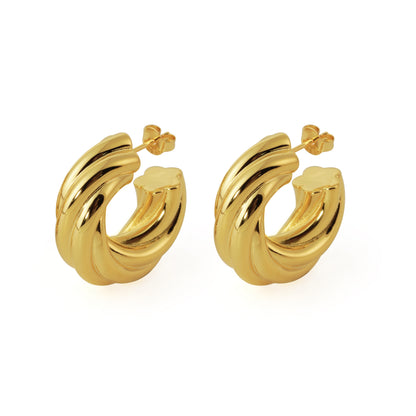 Exaggerated Hollow Chunky Electroforming Elegant Twisted 999 Sterling Silver Statement Jewelry Mini Round Hoop Earrings