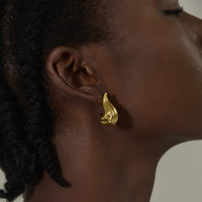 Exaggerated 999 Pure Silver Golden Irregular Hollow Conch Electroforming Chunky Lightweight Fashion Jewelry for Women Daily Wear Earrings