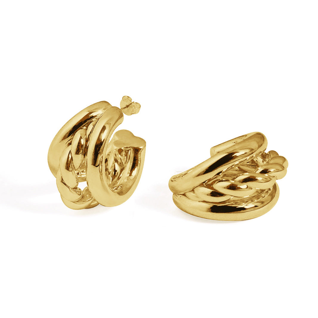 Geometry Round Three Twisted Tube S999 Sterling Silver Huggie Hoop Earrings (Pre-Sale)