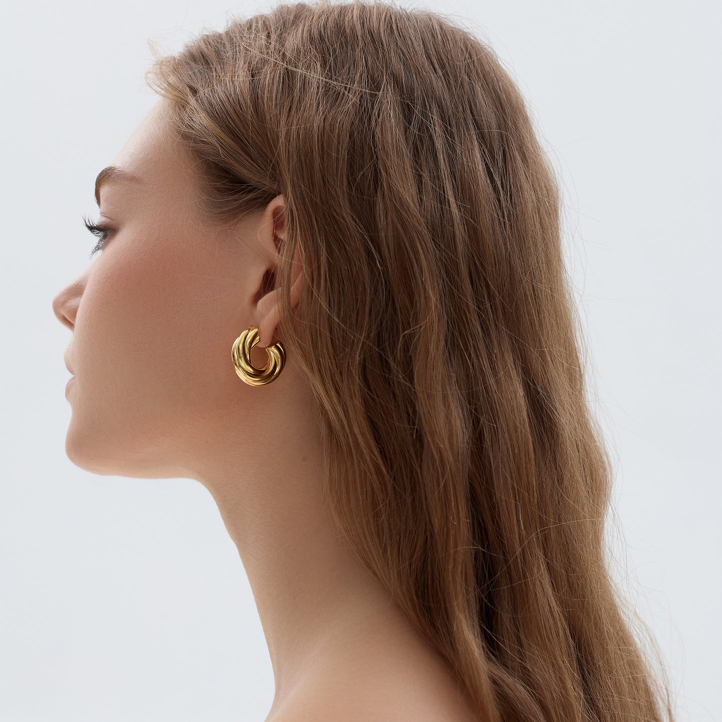 Exaggerated Hollow Chunky Electroforming Elegant Twisted 999 Sterling Silver Statement Jewelry Mini Round Hoop Earrings