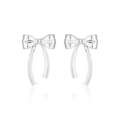 Women Minimalist French Style Elegant Bowknot Tassel Design S925 Sterling Silver Drop Earrings