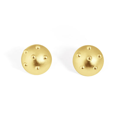 Chunky Jewelry Electroforming Lady's Modern Geometry Round Ball with Rivet S999 Sterling Silver Huge Stud Earrings