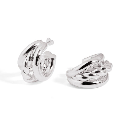 Geometry Round Three Twisted Tube S999 Sterling Silver Huggie Hoop Earrings (Pre-Sale)