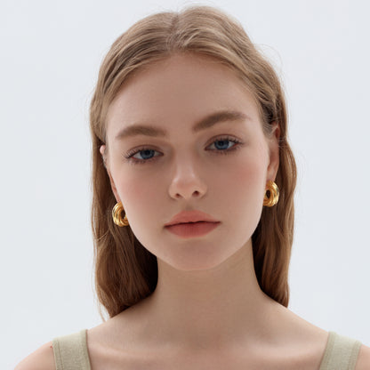 Exaggerated Hollow Chunky Electroforming Elegant Twisted 999 Sterling Silver Statement Jewelry Mini Round Hoop Earrings