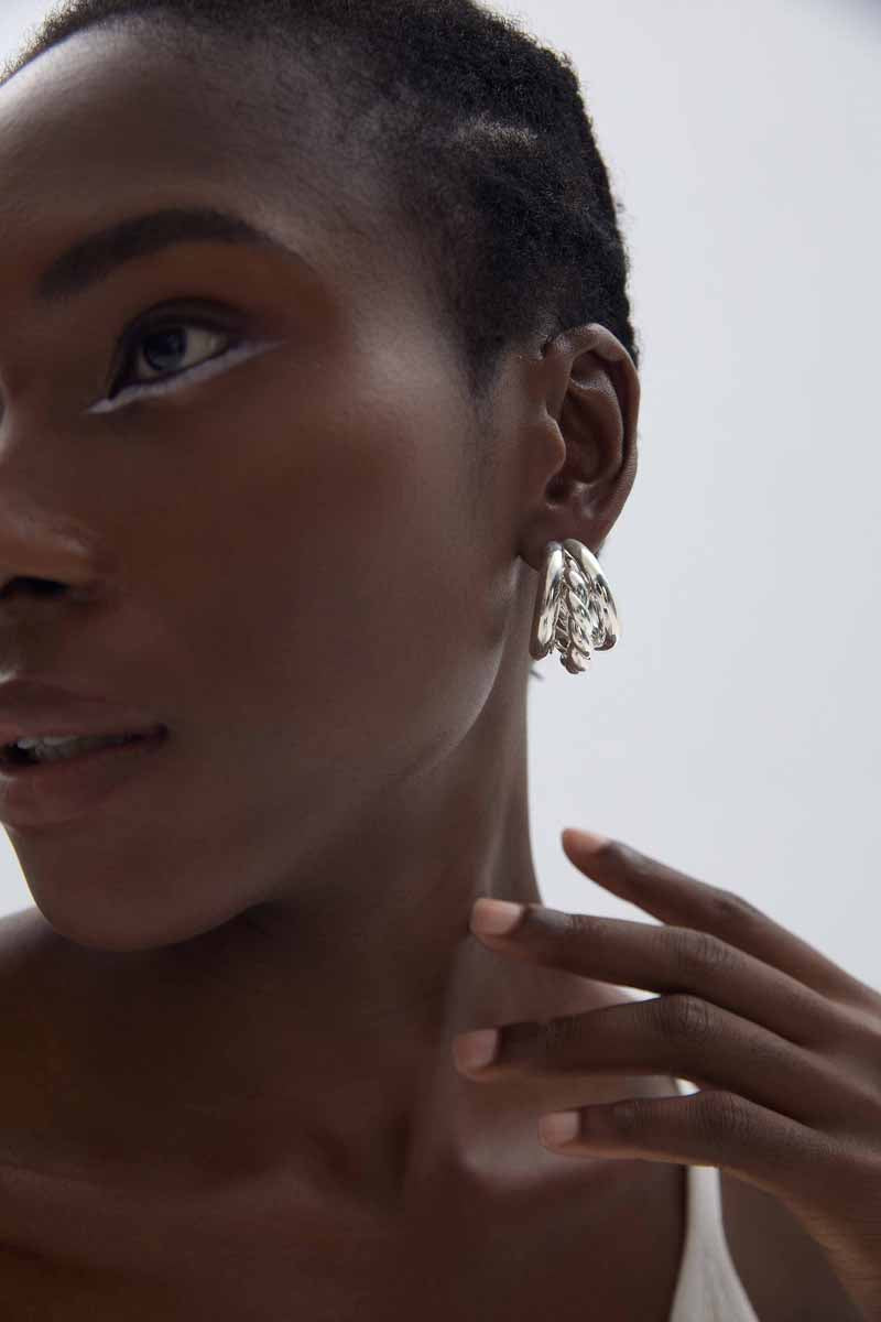 Geometry Round Three Twisted Tube S999 Sterling Silver Huggie Hoop Earrings (Pre-Sale)