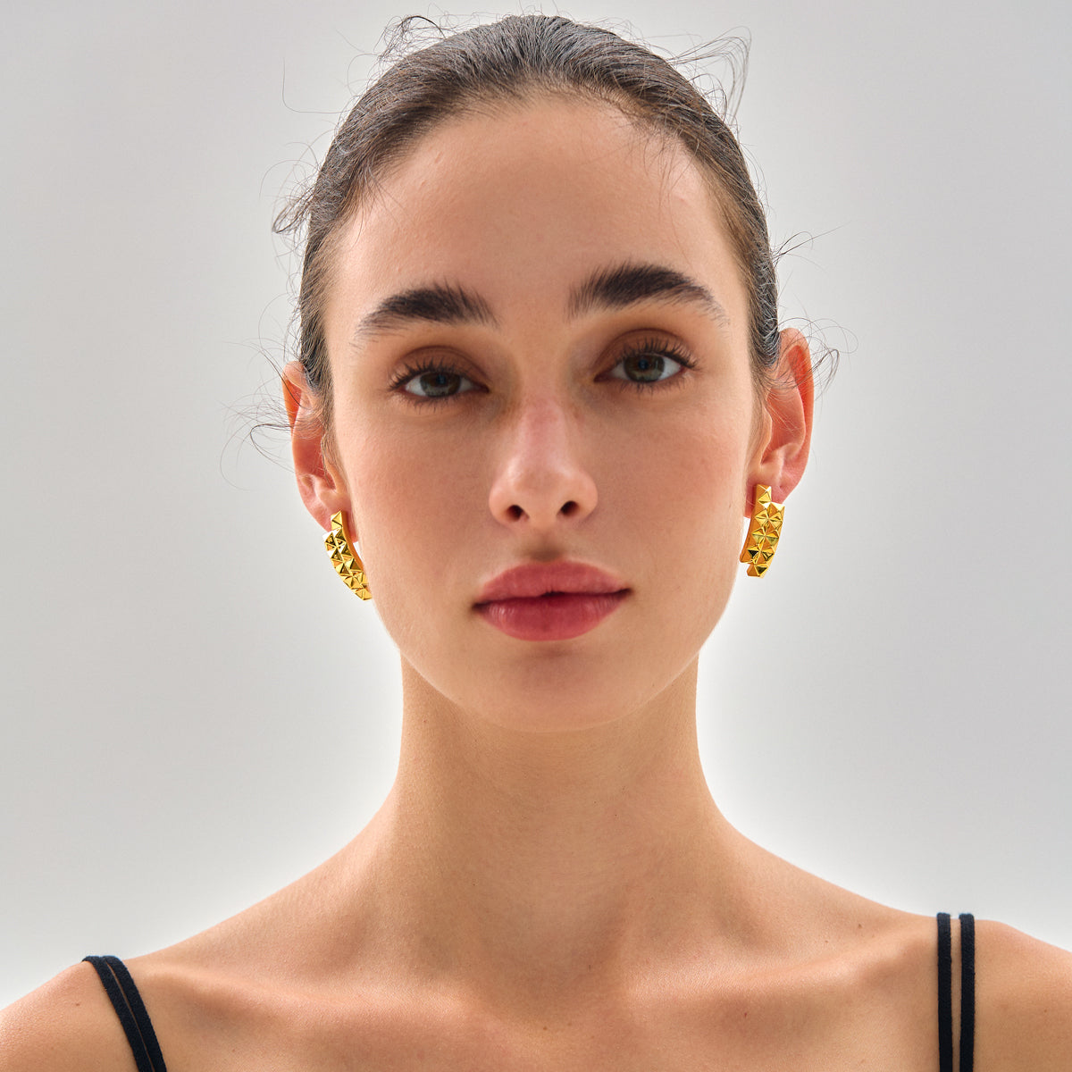 Trendy Women Daily Fashion Statement Electroforming Bold 999 Pure Silver Geometry Irregular Square Rivet Chunky Earrings