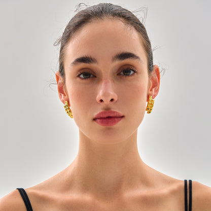 Trendy Women Daily Fashion Statement Electroforming Bold 999 Pure Silver Geometry Irregular Square Rivet Chunky Earrings