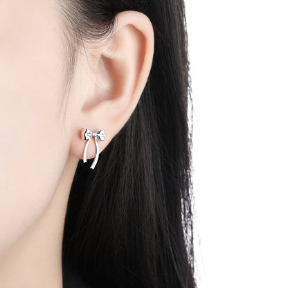 Women Minimalist French Style Elegant Bowknot Tassel Design S925 Sterling Silver Drop Earrings