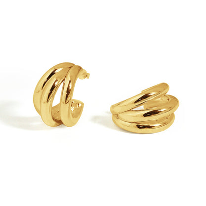Fine Jewelry Electroforming Geometry Women Hollow Three C Shape Tube S999 Sterling Silver Huggie Caged Studs Earrings(Pre-Sale)