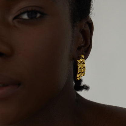 Trendy Women Daily Fashion Statement Electroforming Bold 999 Pure Silver Geometry Irregular Square Rivet Chunky Earrings