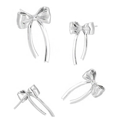Women Minimalist French Style Elegant Bowknot Tassel Design S925 Sterling Silver Drop Earrings