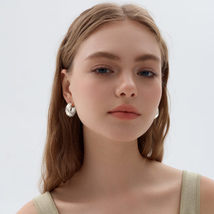 Exaggerated Hollow Chunky Electroforming Elegant Twisted 999 Sterling Silver Statement Jewelry Mini Round Hoop Earrings