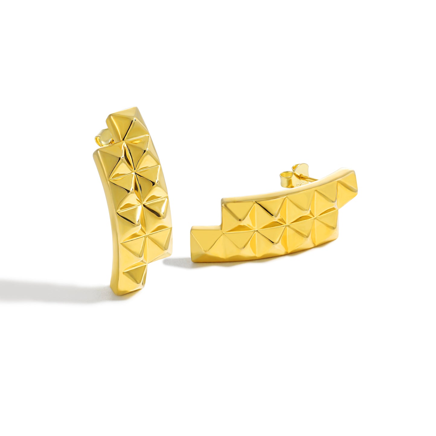 Trendy Women Daily Fashion Statement Electroforming Bold 999 Pure Silver Geometry Irregular Square Rivet Chunky Earrings