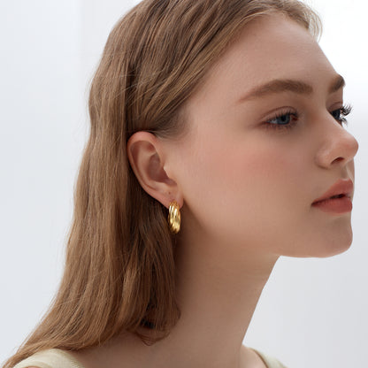 Exaggerated Hollow Chunky Electroforming Elegant Twisted 999 Sterling Silver Statement Jewelry Mini Round Hoop Earrings