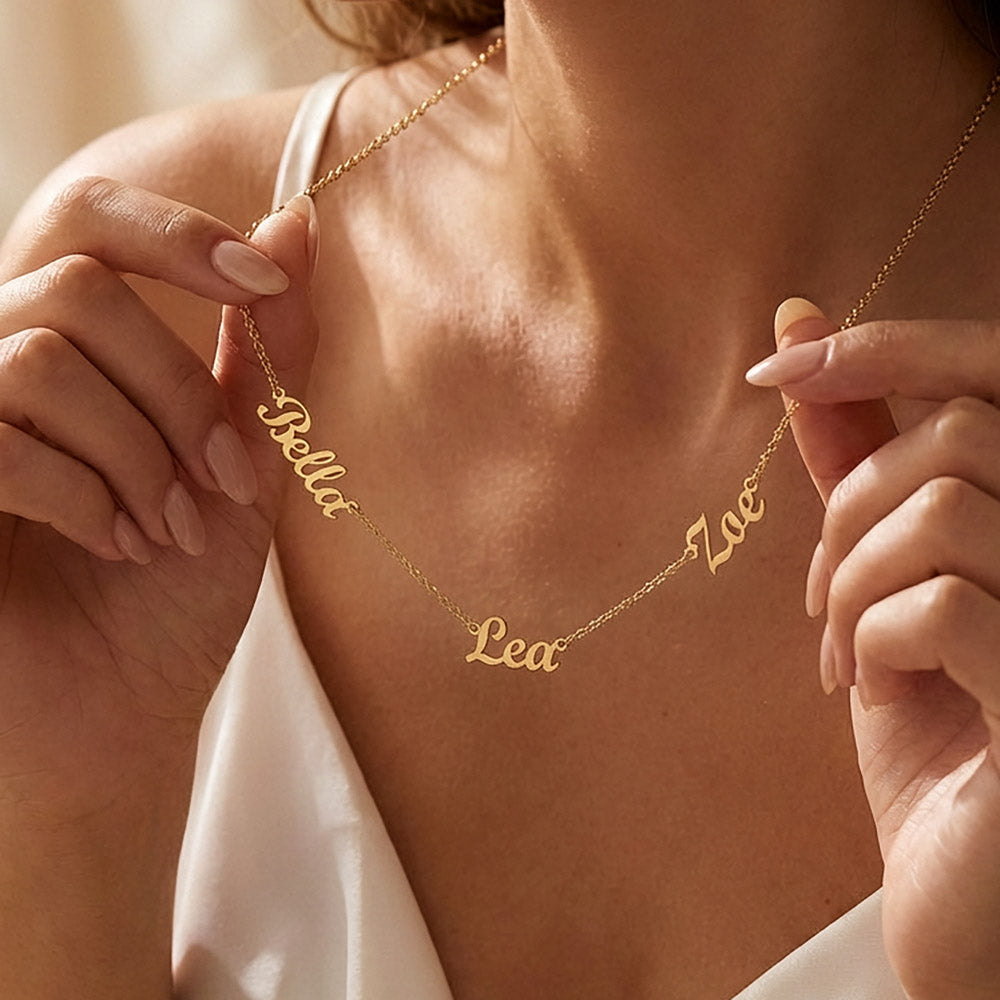 Multiple Name Necklace - Polished stainless steel or 18k yellow gold finish