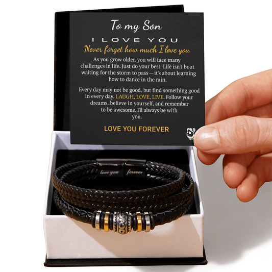 To My Son Bracelet "Forever Linked Together" Braided Vegan Leather