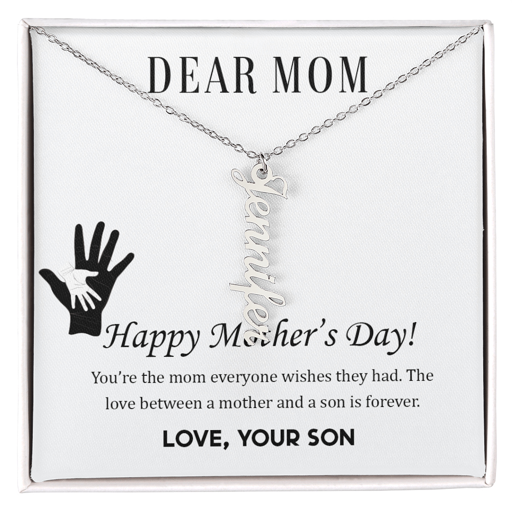 To Mom | From Son  Multi-Personalized Vertical Name Necklace – Custom Gold Name Pendant Gift