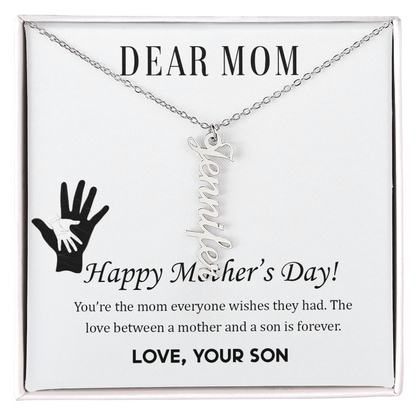 To Mom | From Son  Multi-Personalized Vertical Name Necklace – Custom Gold Name Pendant Gift