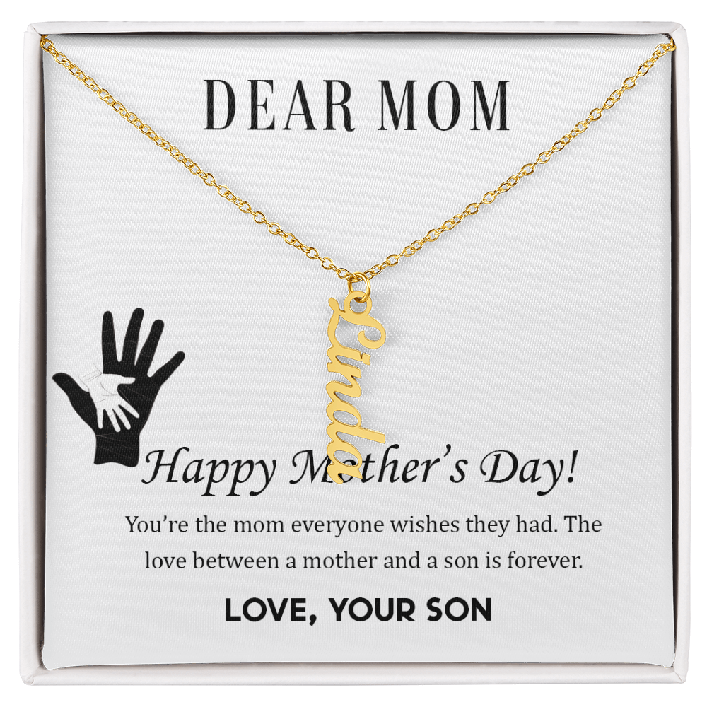 To Mom | From Son  Multi-Personalized Vertical Name Necklace – Custom Gold Name Pendant Gift