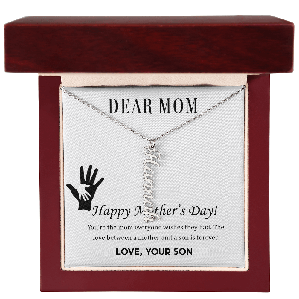 To Mom | From Son  Multi-Personalized Vertical Name Necklace – Custom Gold Name Pendant Gift