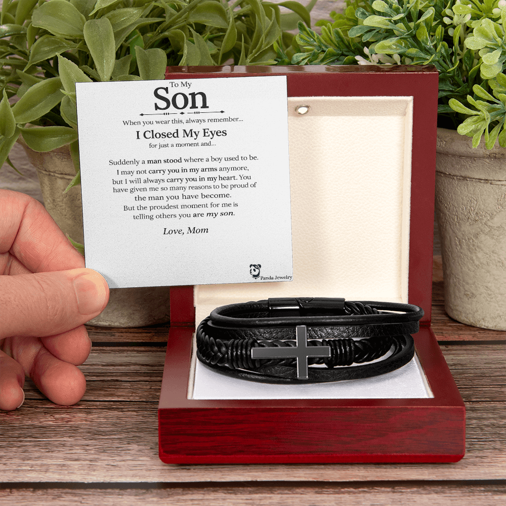 To My Son - Forever Linked Cross Bracelet