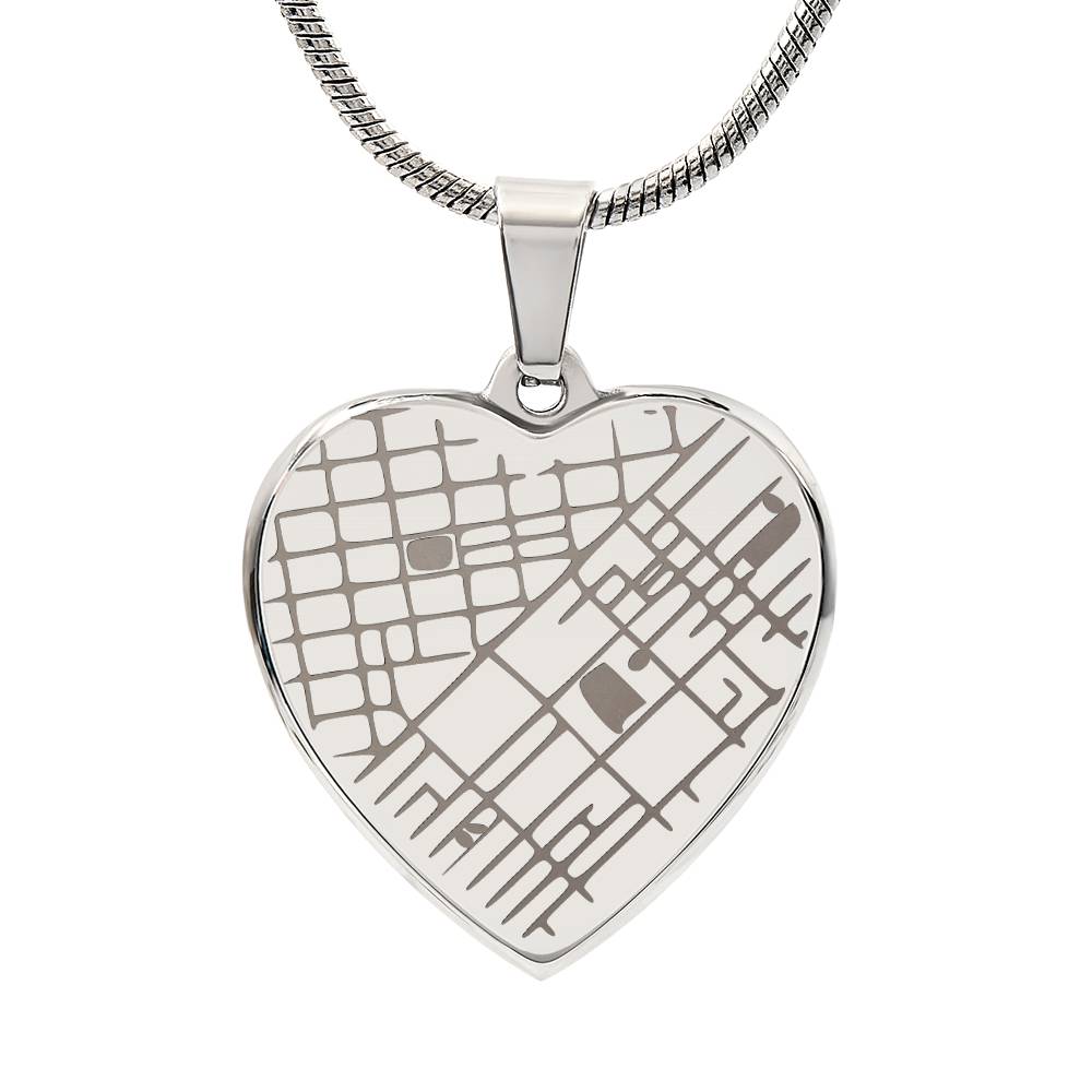 Engraved Heart Map Necklace – Personalized Location Pendant for Her