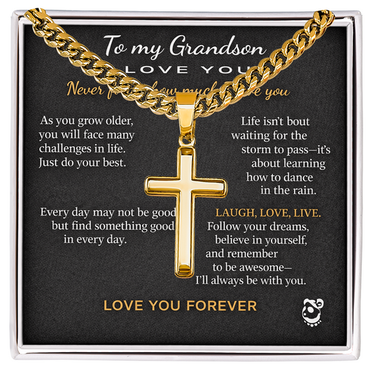 To My Grandson Personalized Artisan Cross with Cuban Link Chain