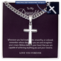 Personalized Cross with Cuban Link Chain 18k yellow gold finish or polished stainless steel