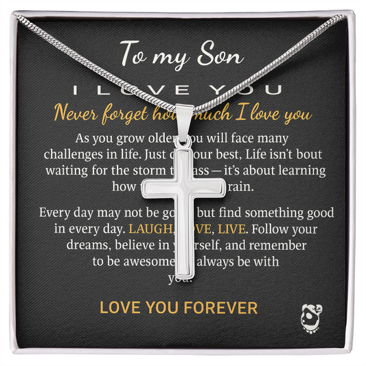 To My Daughter Love You Forever 18k Yellow Gold Artisan-Crafted Cross Necklace with Ball Chain