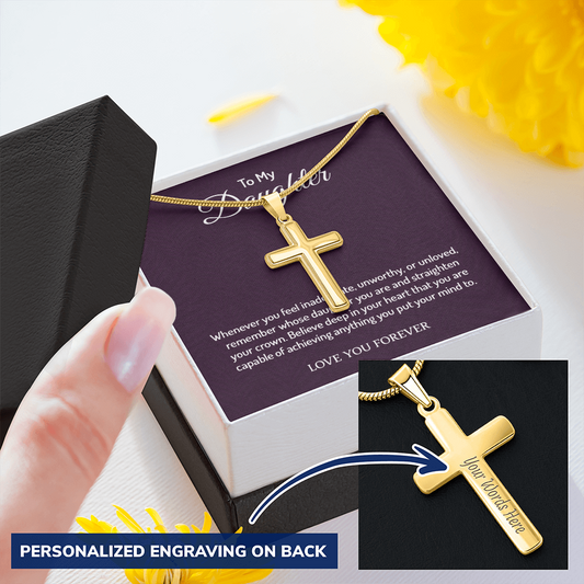 👧🏾To My Daughter Personalized Cross Necklace with Snake Chain 18k yellow gold finish
