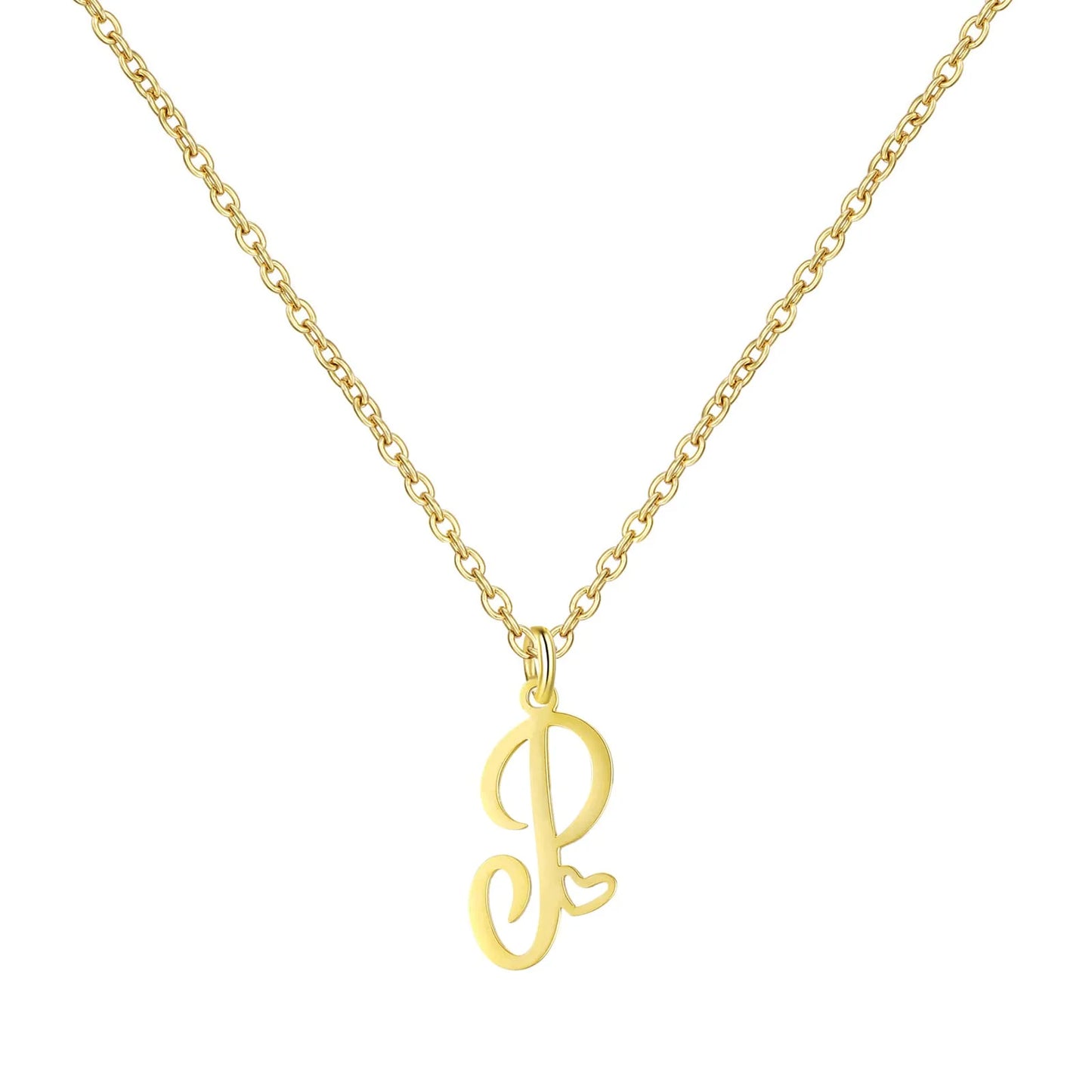 Heart Initial Necklace for Women — 18K Gold Plated, Personalized Letter + Heart Pendant