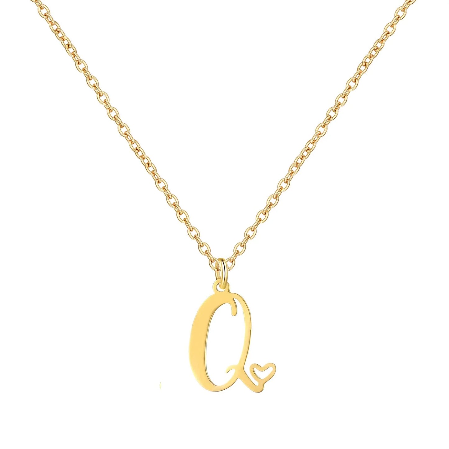 Heart Initial Necklace for Women — 18K Gold Plated, Personalized Letter + Heart Pendant
