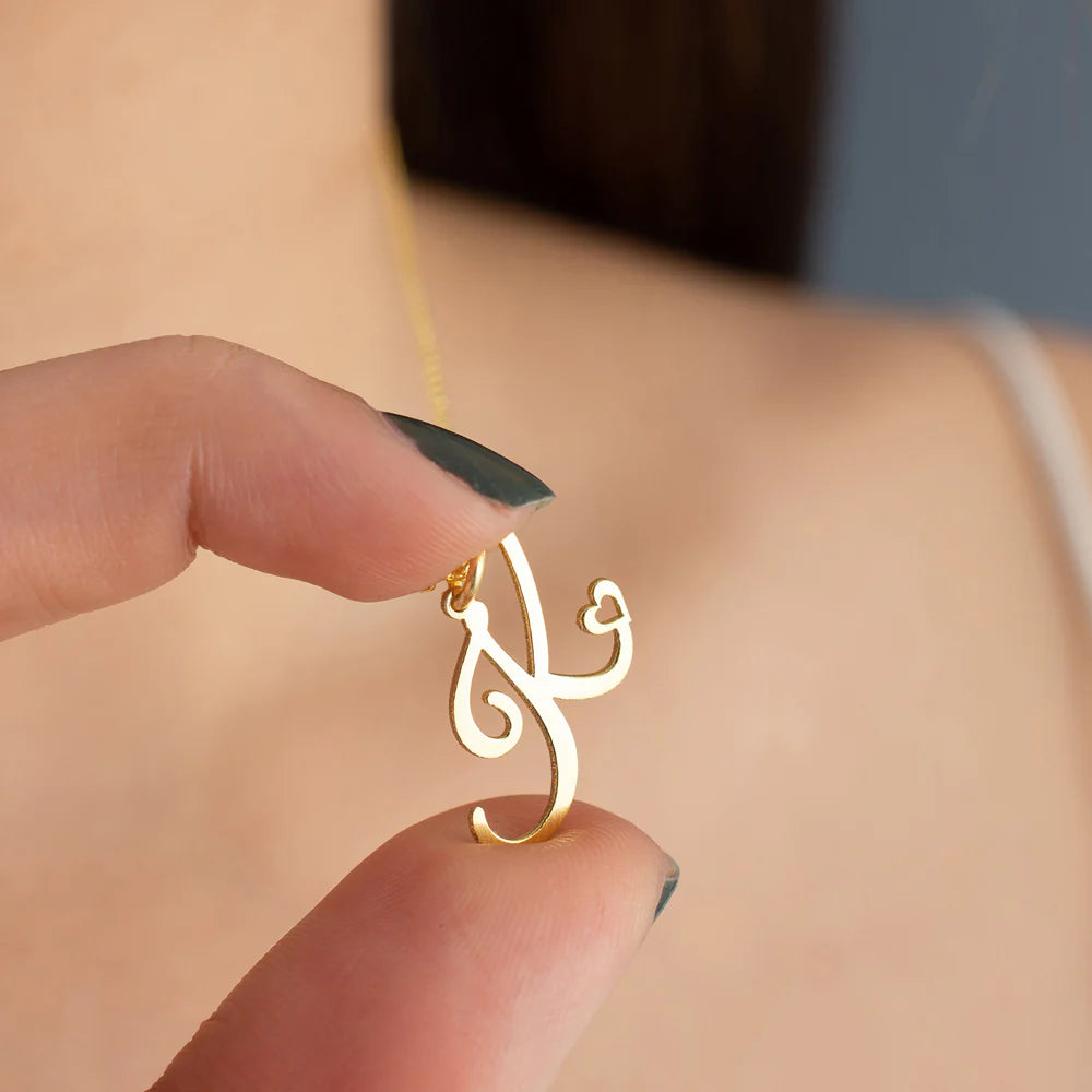 Heart Initial Necklace for Women — 18K Gold Plated, Personalized Letter + Heart Pendant