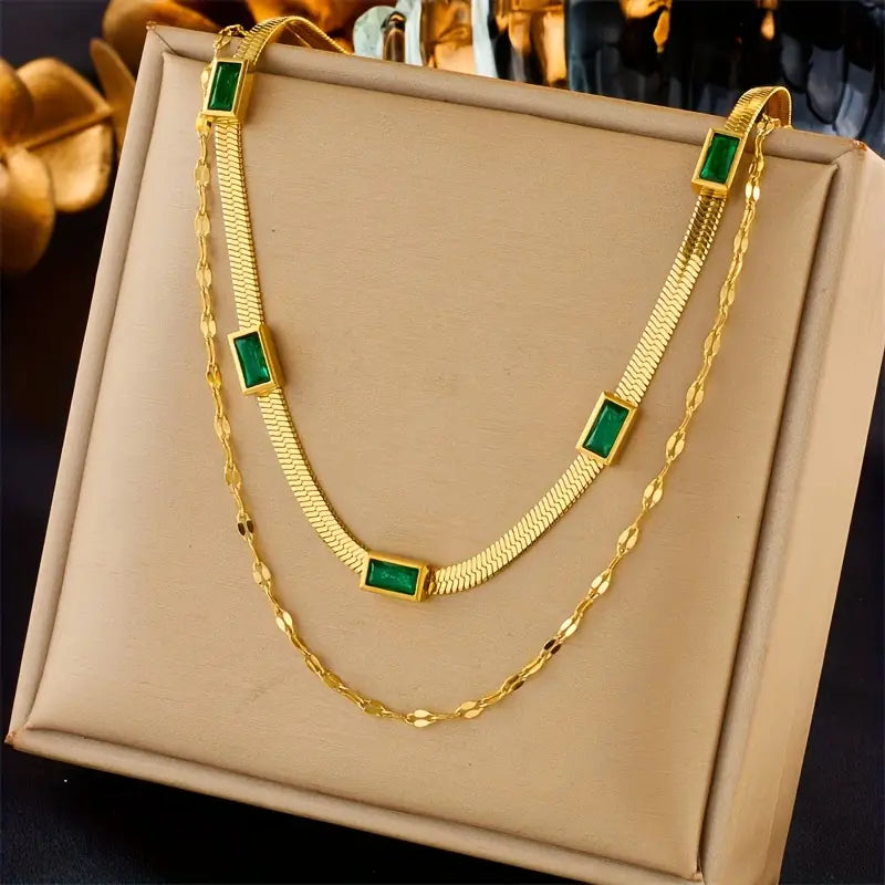 Collar Sorella Gem De Dos Capas En Oro Retro