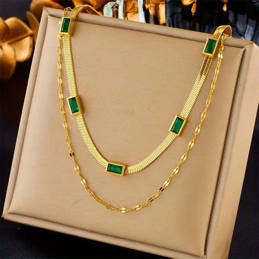 Collar Sorella Gem De Dos Capas En Oro Retro