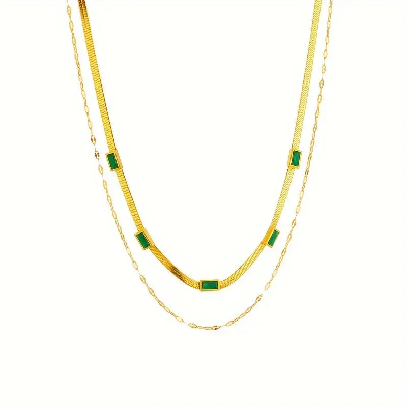 Collar Sorella Gem De Dos Capas En Oro Retro