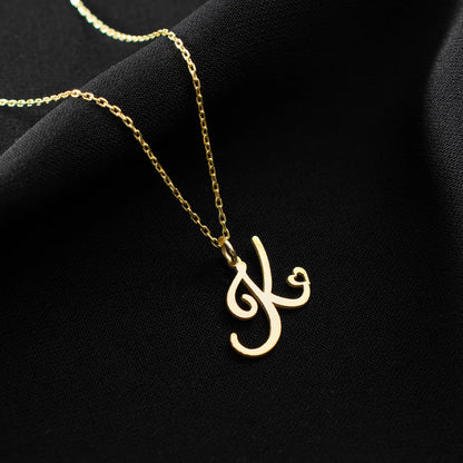 Heart Initial Necklace for Women — 18K Gold Plated, Personalized Letter + Heart Pendant