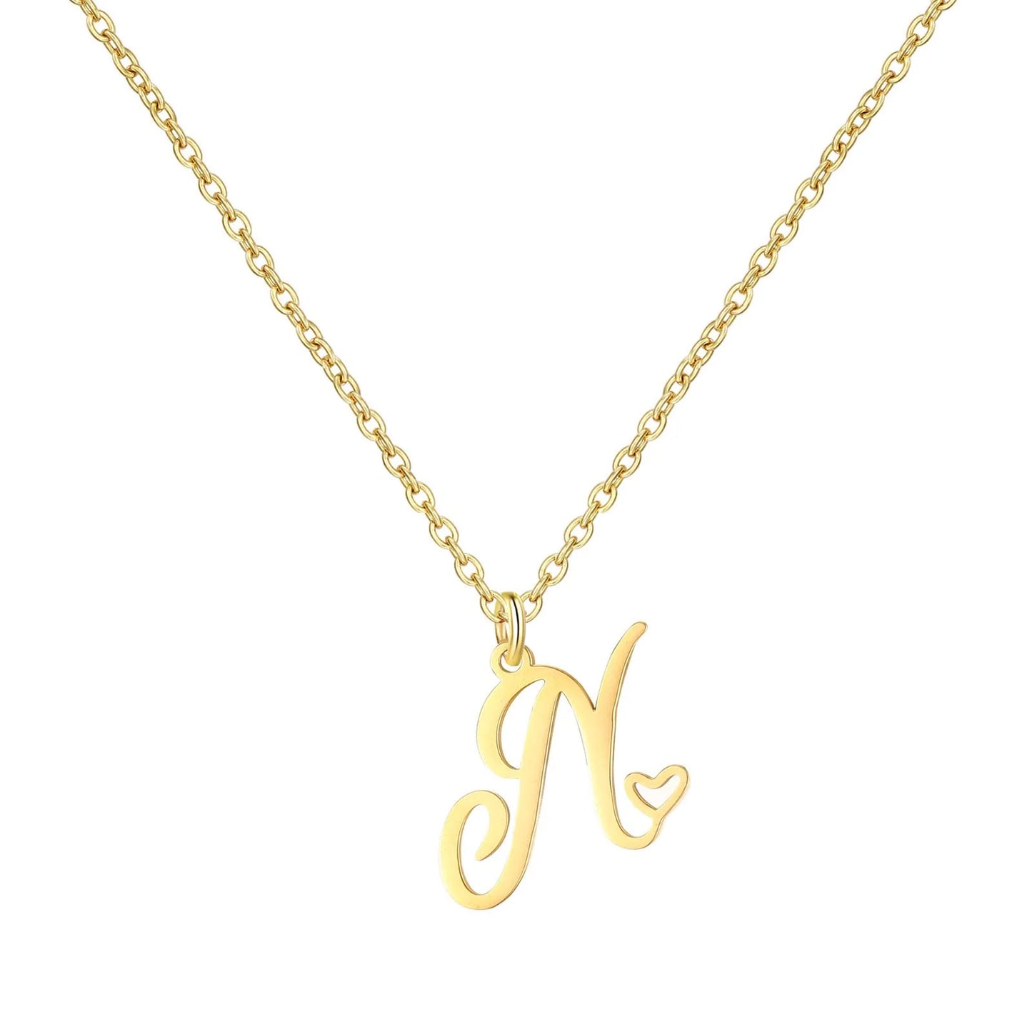 Heart Initial Necklace for Women — 18K Gold Plated, Personalized Letter + Heart Pendant