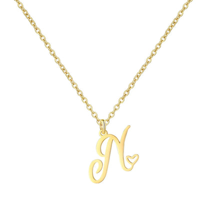Heart Initial Necklace for Women — 18K Gold Plated, Personalized Letter + Heart Pendant