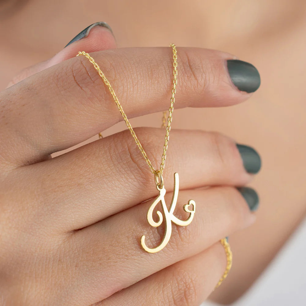Heart Initial Necklace for Women — 18K Gold Plated, Personalized Letter + Heart Pendant