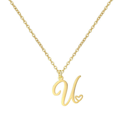 Heart Initial Necklace for Women — 18K Gold Plated, Personalized Letter + Heart Pendant