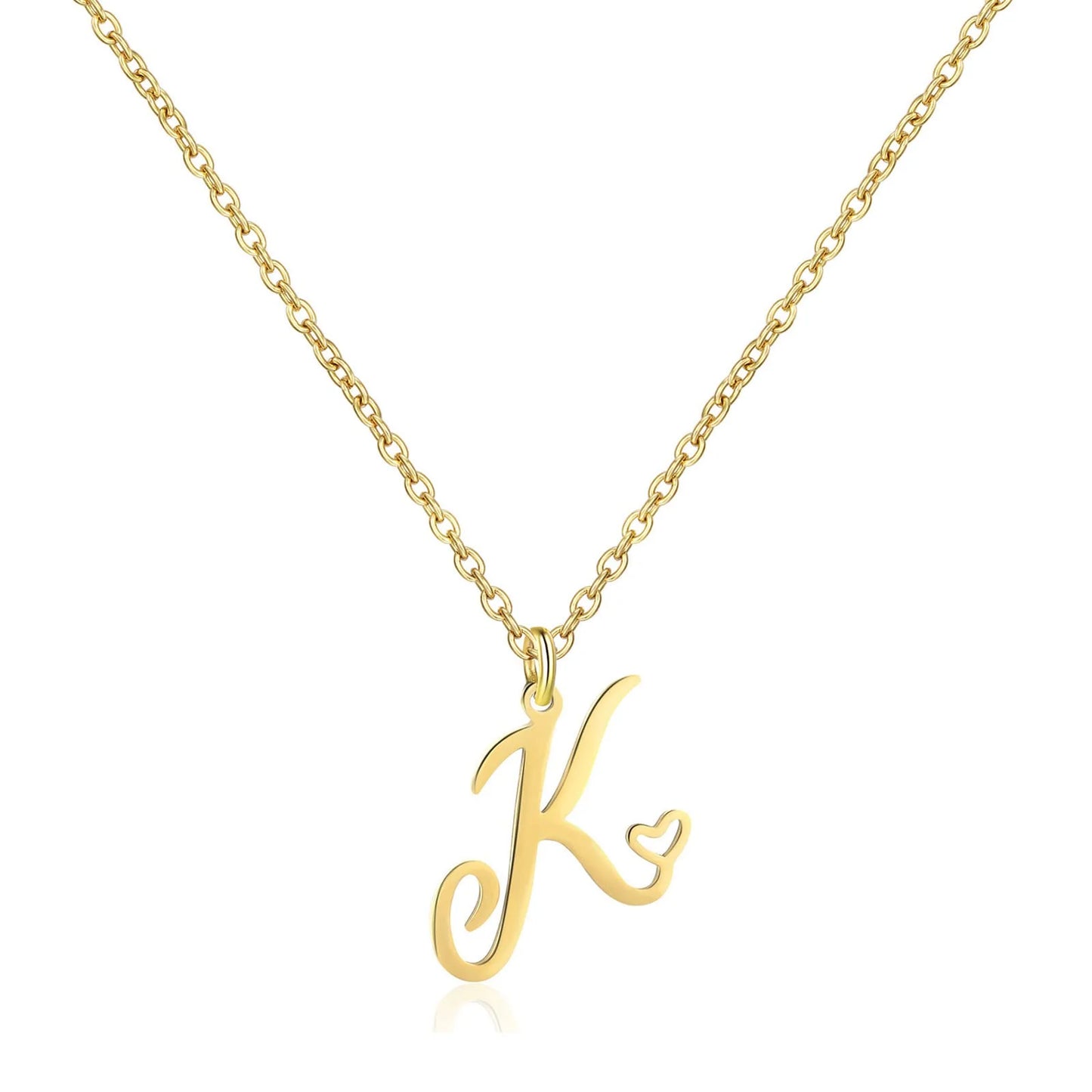 Heart Initial Necklace for Women — 18K Gold Plated, Personalized Letter + Heart Pendant