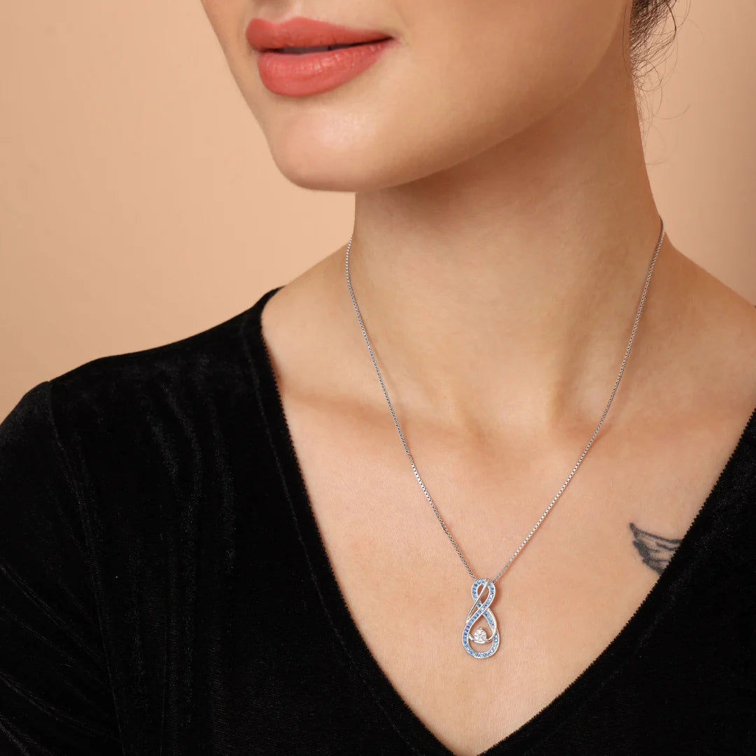 December Birthstone Necklace for Women — Turquoise Blue Infinity Pendant, 925 Sterling Silver